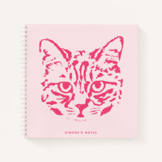 Cute Tabby Cat Face Pink and Red Notizblock
