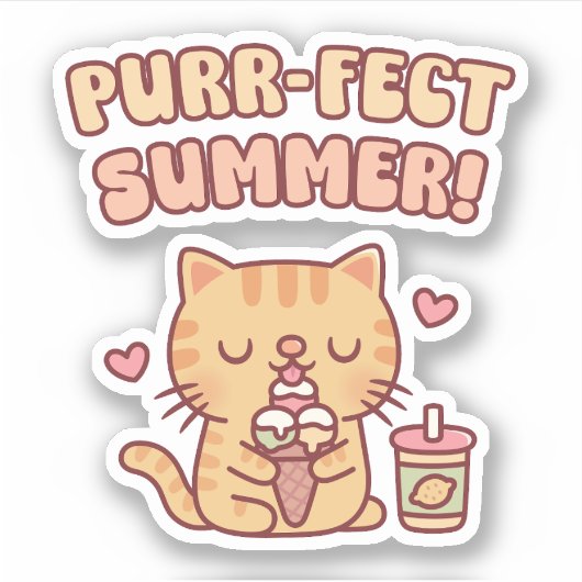 Cute Tabby Cat Loves Eating Ice Aufkleber (Vorderseite)