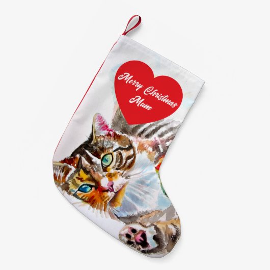Cute Tabby Cat Merry Cats Christmas Stocking Kleiner Weihnachtsstrumpf (Vorderansicht (hängend))