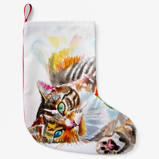 Cute Tabby Cat Merry Cats Christmas Stocking Kleiner Weihnachtsstrumpf (Vorderseite)