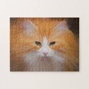 Cute Tabby Cat Orange White Fluffy Beautiful Puzzle
