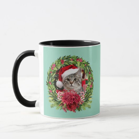 Cute Tabby Wreath Christmas Tasse (Links)