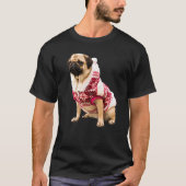 Cute Tan Pug Santa Hat Image Christmas Red Sweater T-Shirt (Vorderseite)