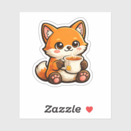 Cute Tea Fox Illustration – Cozy Fox Drinking Tea Aufkleber