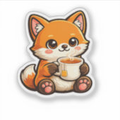 Cute Tea Fox Illustration – Cozy Fox Drinking Tea Aufkleber (Vorderseite)