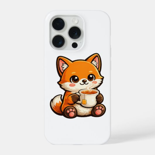 Cute Tea Fox Illustration – Cozy Fox Drinking Tea iPhone Hülle (Rückseite)