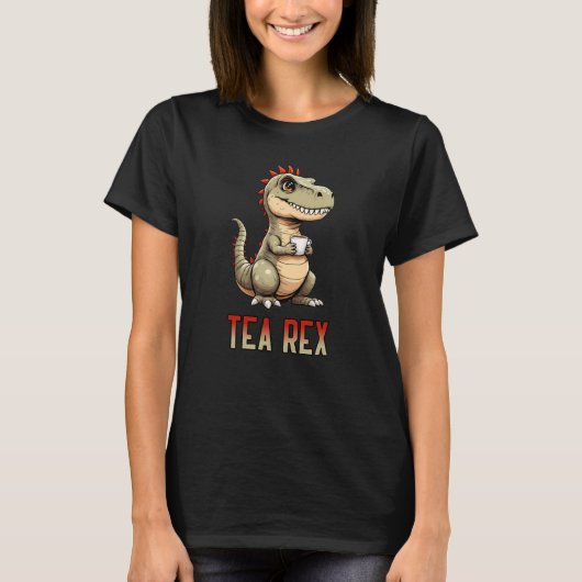 Cute Tea Rex Dinosaur Drinking Tea T-Shirt (Vorderseite)