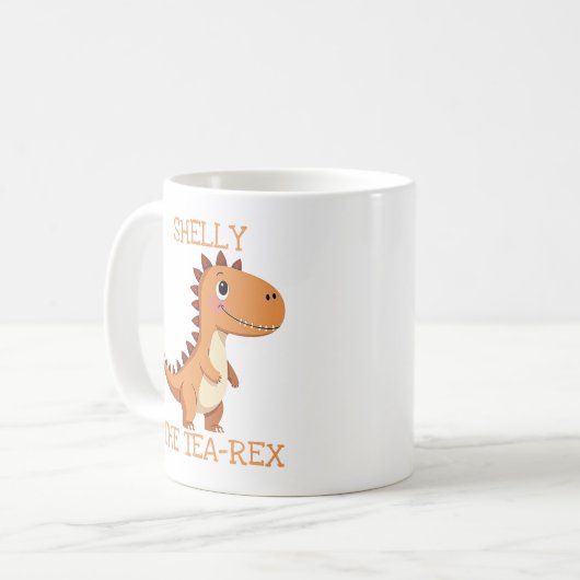Cute Tea-Rex Dinosaur Personalized Name Kaffeetasse (Vorderseite Links)