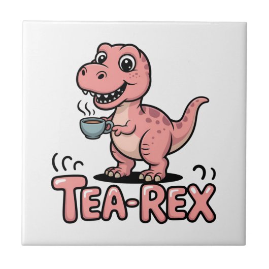 Cute Tea-Rex Pink Dinosaur – Sip Happens! Fliese (Vorderseite)