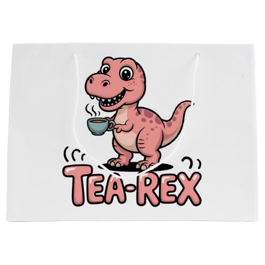 Cute Tea-Rex Pink Dinosaur – Sip Happens! Große Geschenktüte (Vorderseite)