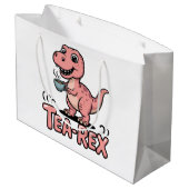 Cute Tea-Rex Pink Dinosaur – Sip Happens! Große Geschenktüte (Rückseite Schrägansicht)