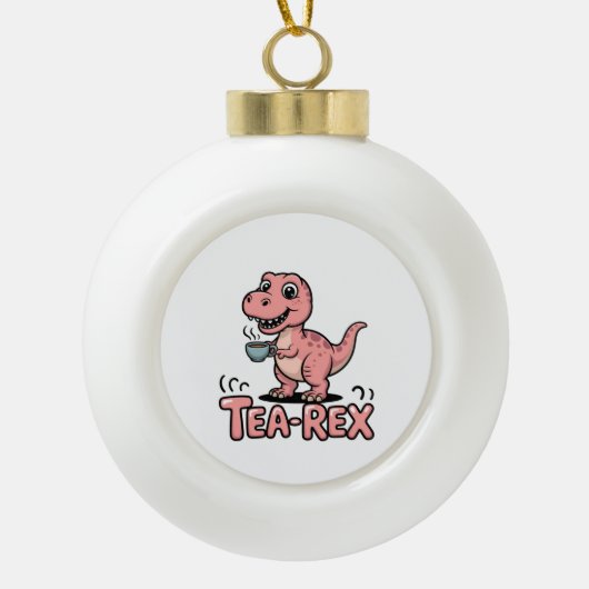 Cute Tea-Rex Pink Dinosaur – Sip Happens! Keramik Kugel-Ornament (Vorderseite)