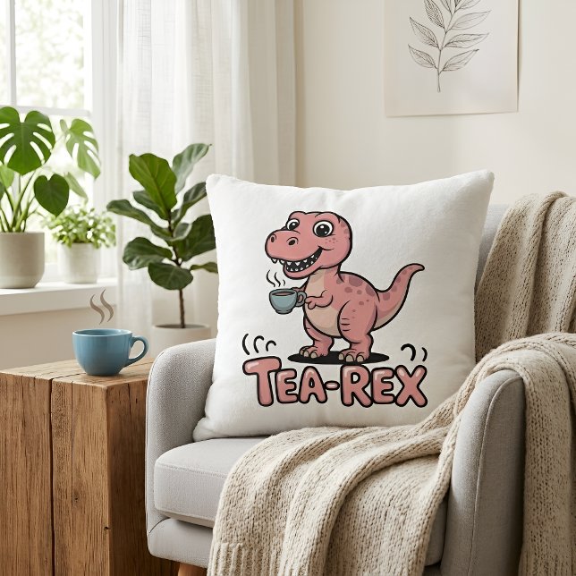 Cute Tea-Rex Pink Dinosaur – Sip Happens! Kissen (Von Creator hochgeladen)
