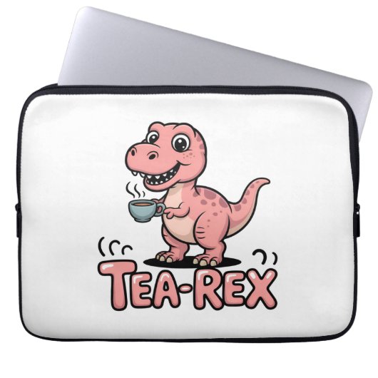 Cute Tea-Rex Pink Dinosaur – Sip Happens! Laptopschutzhülle (Vorderseite)