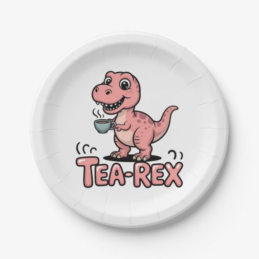 Cute Tea-Rex Pink Dinosaur – Sip Happens! Pappteller (Vorderseite)