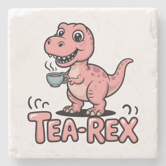 Cute Tea-Rex Pink Dinosaur – Sip Happens! Steinuntersetzer (Vorderseite)