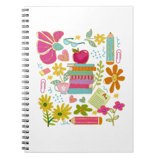 Cute Teacher Doodle Art – Books, Flowers & School Notizblock