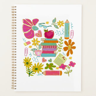 Cute Teacher Doodle Art – Books, Flowers & School Planer