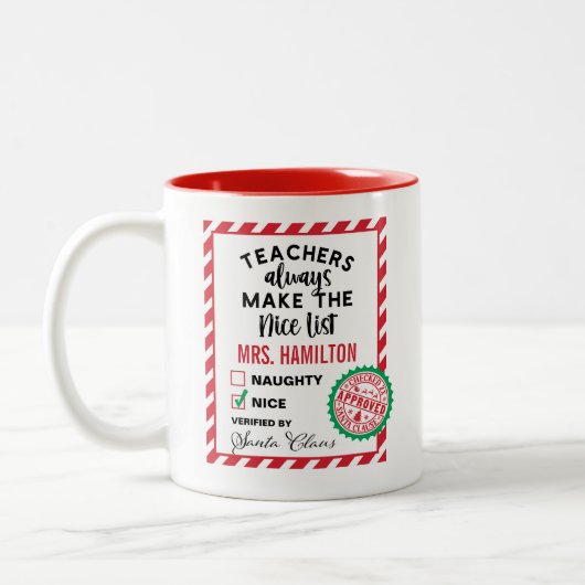 Cute Teacher Gift Nice List Mug Zweifarbige Tasse (Links)