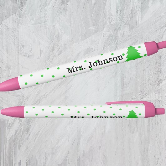 Cute Teacher Name, Green Polka Dots, Tree Kugelschreiber