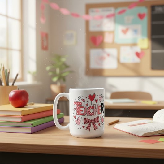 Cute Teacher Valentine's Day Coquette Bow Heart  Kaffeetasse