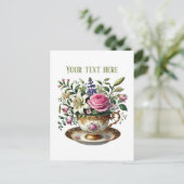 Cute teacup flowers customizable  postkarte (Stehend Vorderseite)