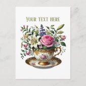Cute teacup flowers customizable  postkarte (Vorderseite)