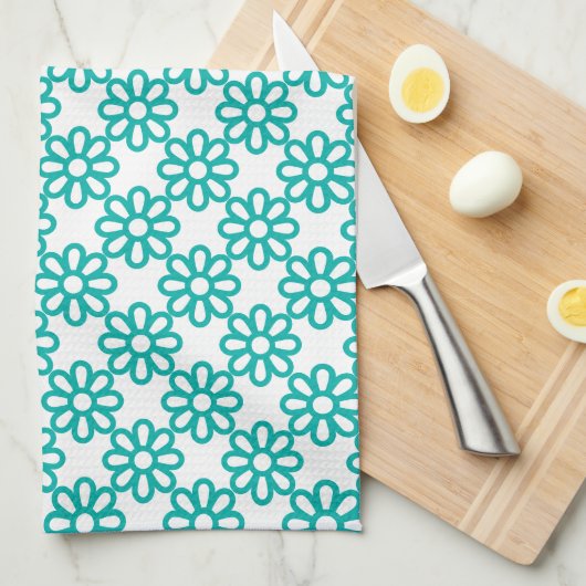 Cute Teal and White Floral Pattern Geschirrtuch (Viertel Falte)