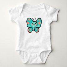 Cute Teal Butterfly Kawaii Art Baby Clothes