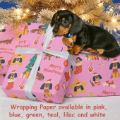 Cute Teal Christmas Dachshund Merry Woofmas Geschenkpapier
