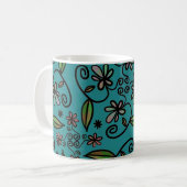 Cute Teal Floral Pattern Kaffeetasse (Vorderseite Links)