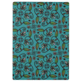 Cute Teal Floral Pattern Monogram Klemmbrett (Rückseite)