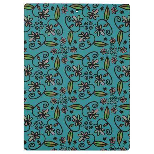 Cute Teal Floral Pattern Monogram Klemmbrett (Rückseite)