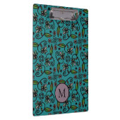 Cute Teal Floral Pattern Monogram Klemmbrett (Rechts)