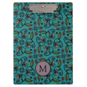 Cute Teal Floral Pattern Monogram Klemmbrett (Vorderseite)