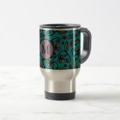 Cute Teal Floral Pattern Monogram Reisebecher (VorderseiteRechts)