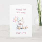 Cute Teddy Bear 1st Birthday Karte (Vorderseite)