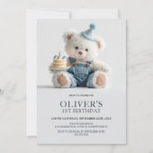 Cute Teddy Bear 1st Birthday Party Invitation Einladung (Vorderseite)