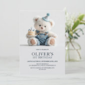 Cute Teddy Bear 1st Birthday Party Invitation Einladung (Stehend Vorderseite)