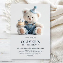 Cute Teddy Bear 1st Birthday Party Invitation Einladung