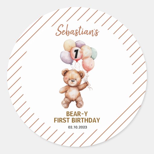 Cute Teddy Bear 1st Birthday | Sweet Bear Runder Aufkleber (Vorderseite)