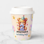 Cute Teddy Bear 2nd Birthday | Rainbow & Balloons  Pappbecher (Rückseite)