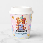Cute Teddy Bear 2nd Birthday | Rainbow & Balloons  Pappbecher (Vorderseite)