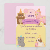 Cute Teddy Bear 4th Birthday Editable Template Einladung (Vorne/Hinten)