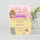 Cute Teddy Bear 4th Birthday Editable Template Einladung (Stehend Vorderseite)