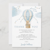 Cute Teddy Bear Air Balloon baby boy shower Dankeskarte (Vorderseite)