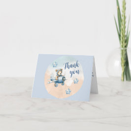 Cute Teddy Bear Aviator Baby Shower Thank You Card Dankeskarte