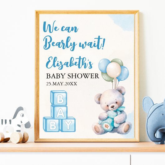 Cute Teddy Bear Baby Shower Boy Decoration Poster