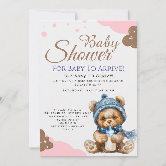 Cute Teddy Bear Baby Shower Einladung (Vorderseite)