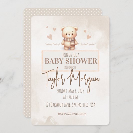 Cute Teddy Bear Baby Shower  Einladung (Vorne/Hinten)